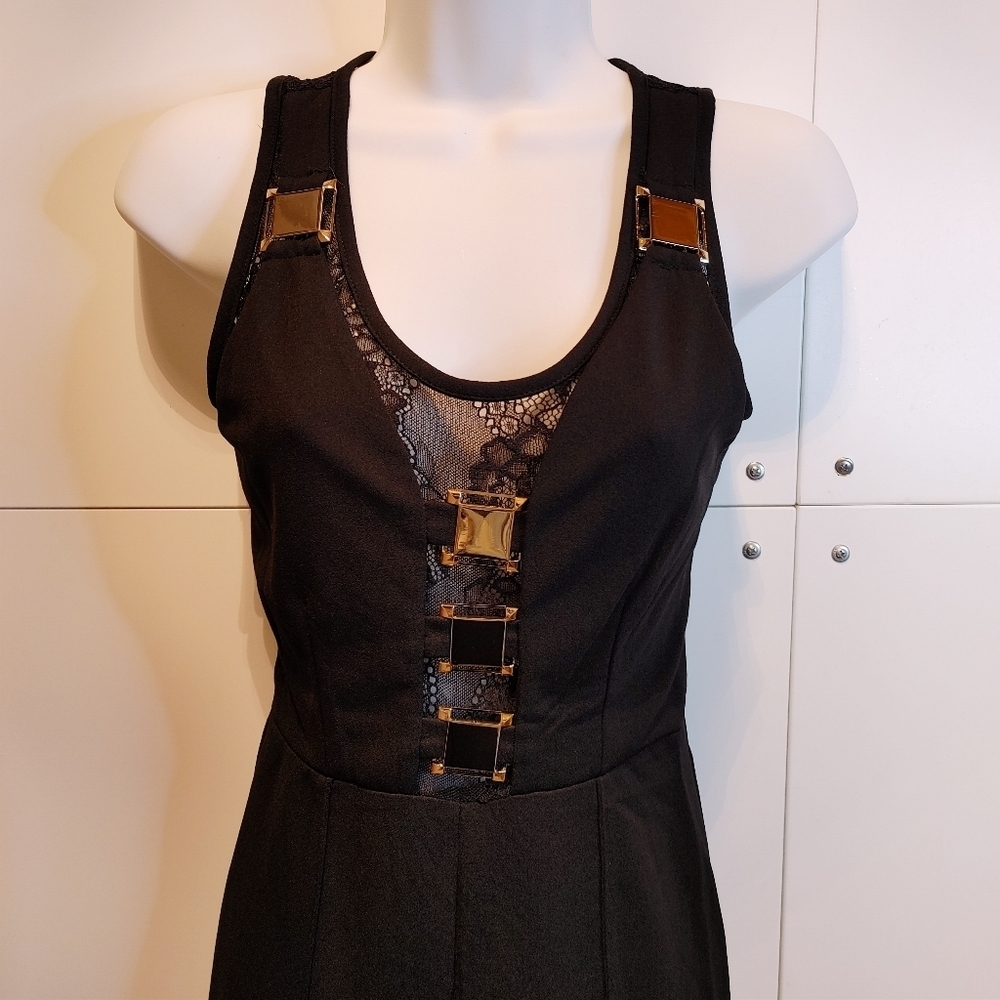 NWT Black Lace-Up Front Wide Leg Jumpsuit Boutique Sleeveless Evening Party - Picture 6 of 8